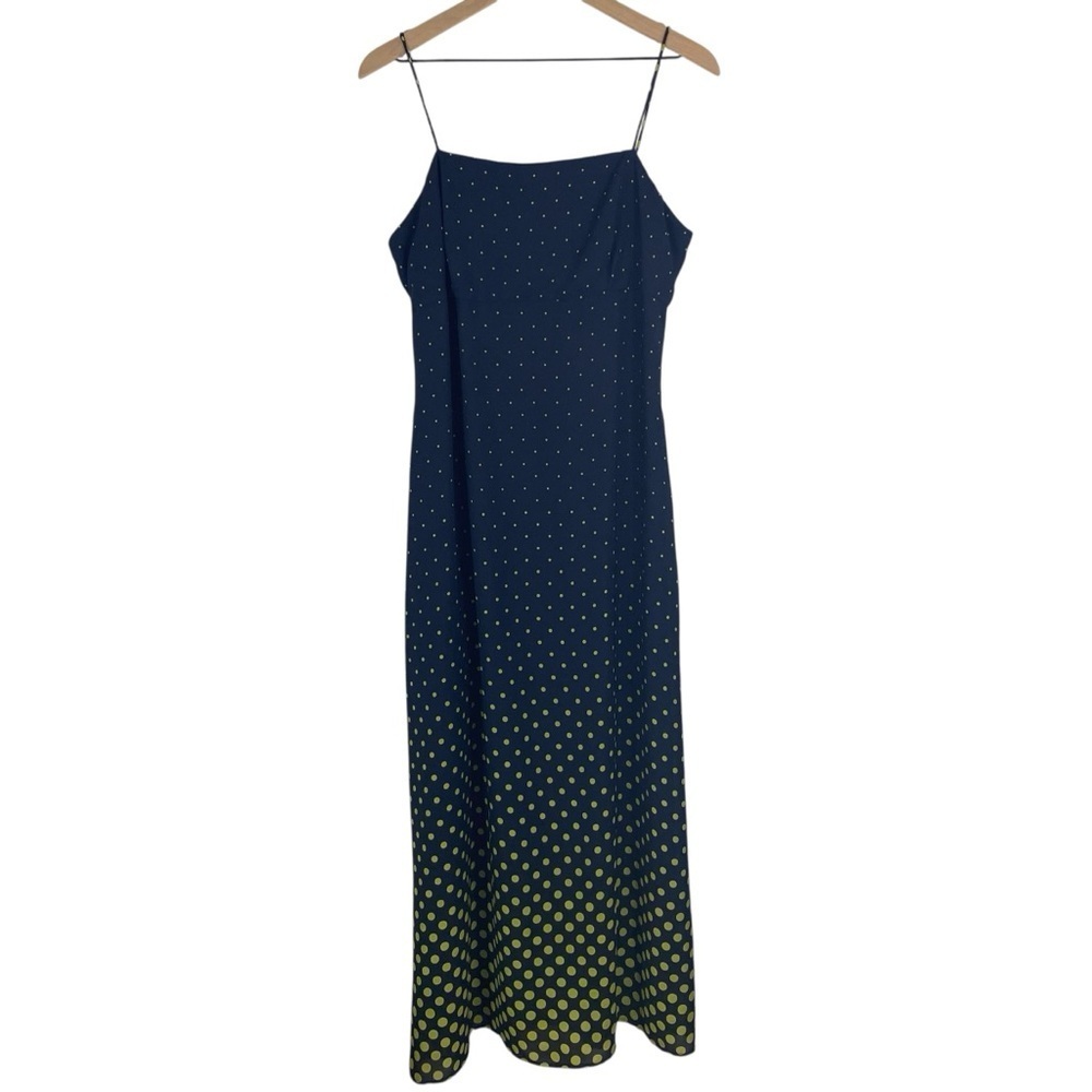 Vintage SL Fashions Dress Womens Size 12/14 Navy Lime Green Polka Dot Sleeveless